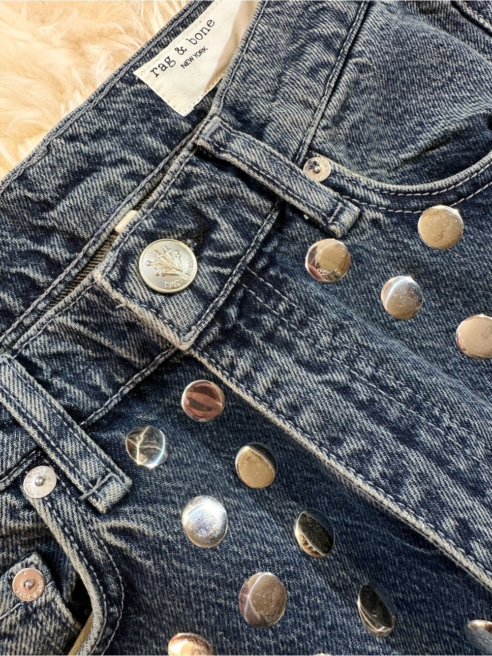 Rag & Bone The Shea High-Rise Relaxed Straight Studded Jeans - Picture 6 of 16